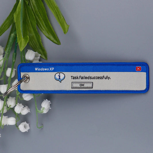 “Task Failed Successfully” Embroidery Keychain